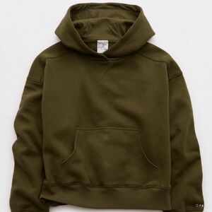 Offline by Aerie Cloud Fleece Classic Length Hoodie in Military Green